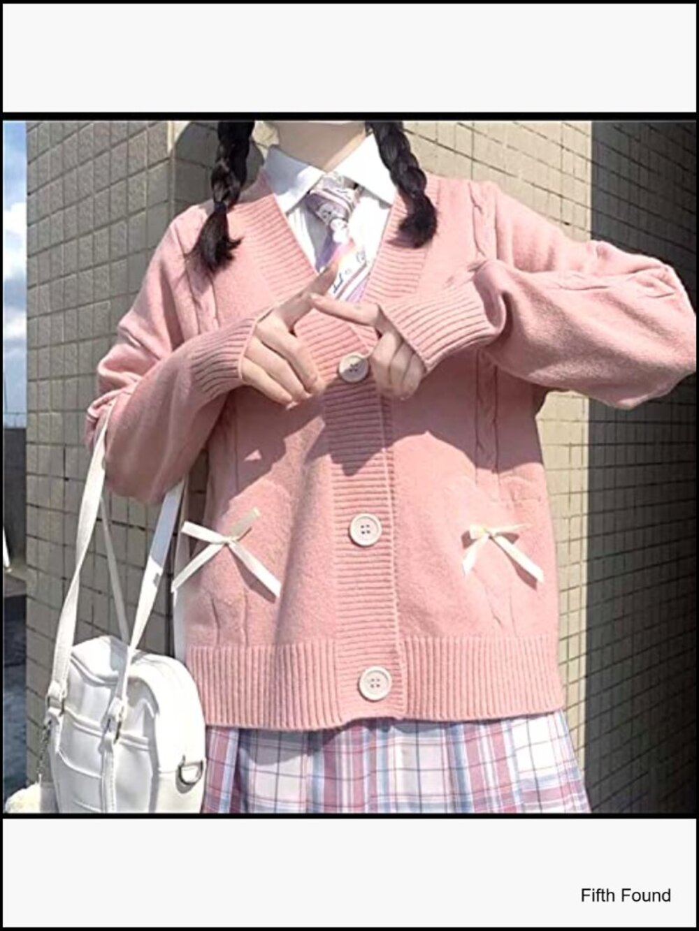Cozy V-Neck Cardigan with Bowknot Heart Pattern S-2XL - Picture 2 of 6
